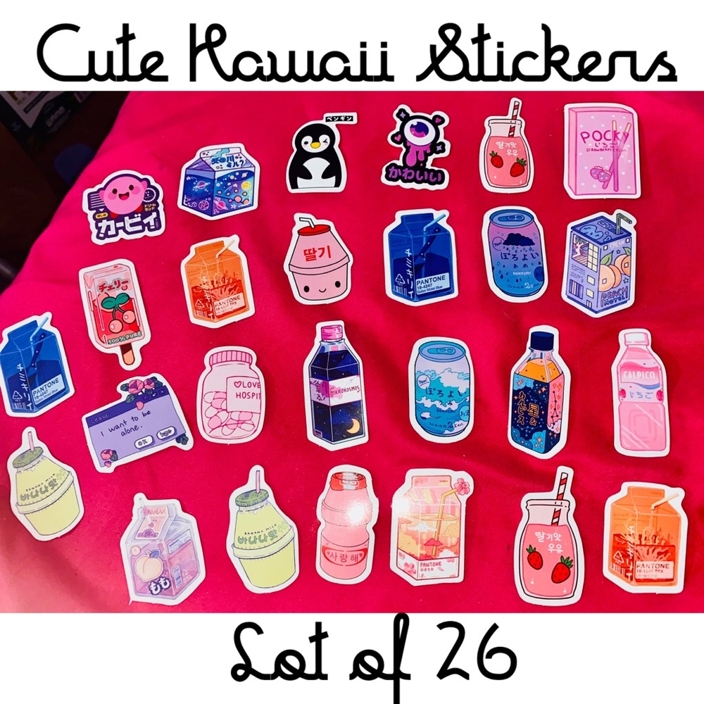 Lot of 26 Kawaii Stickers for Water Bottle, Laptop Etc.